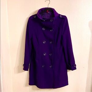 H&M Double-Breasted Deep Purple Long Pea Coat - Large